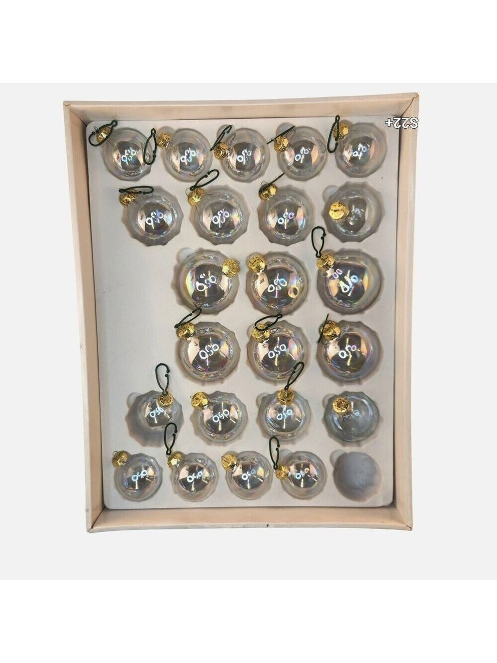 Holiday Crystal Glass Christmas Tree Ornaments Set 23 Pc 3 Sizes Gold Caps Vinta